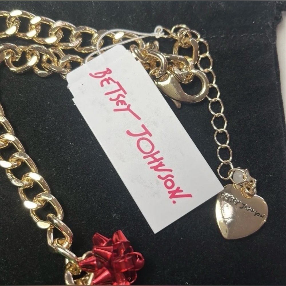BETSEY JOHNSON SET Christmas Holiday Bows Necklace & Matching Earrings NEW NWT - Picture 6 of 11